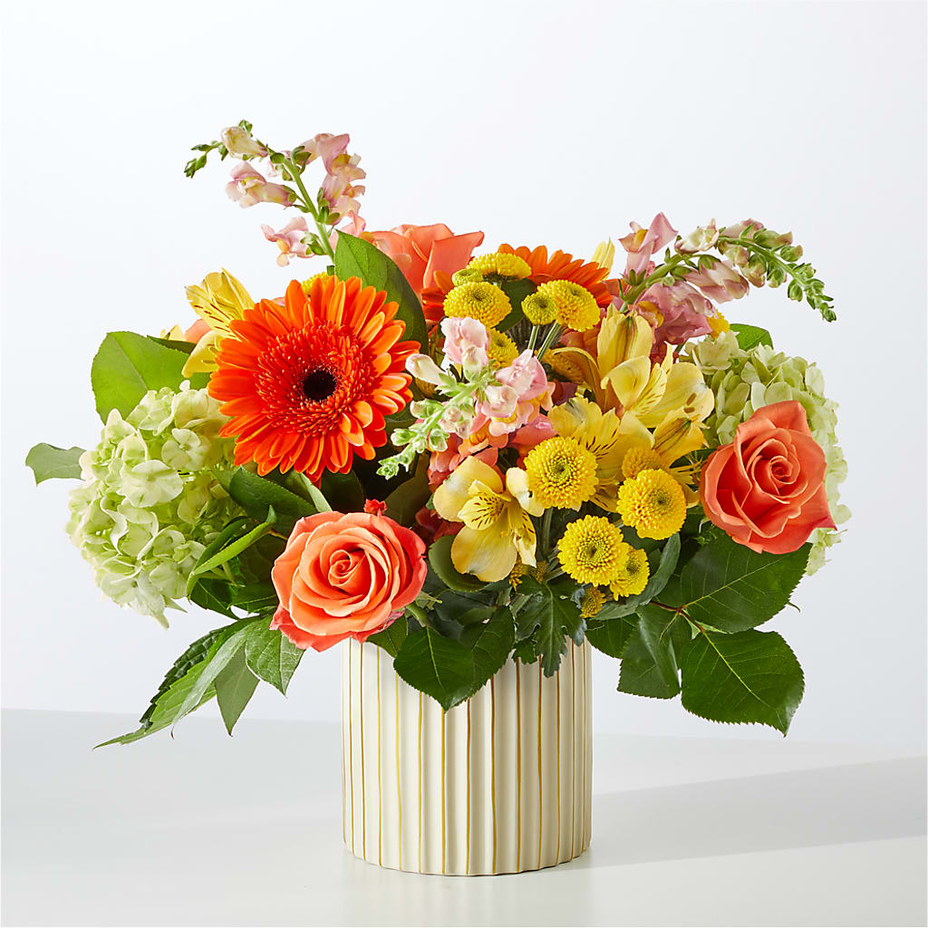 Autumn Sunshine Bouquet with Ivory Vase – ELLA'S ESSENCE LLC, Evanston IL