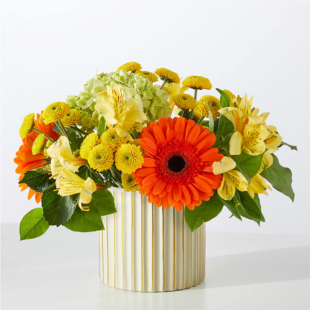 Autumn Sunshine Bouquet with Ivory Vase – ELLA'S ESSENCE LLC, Evanston IL